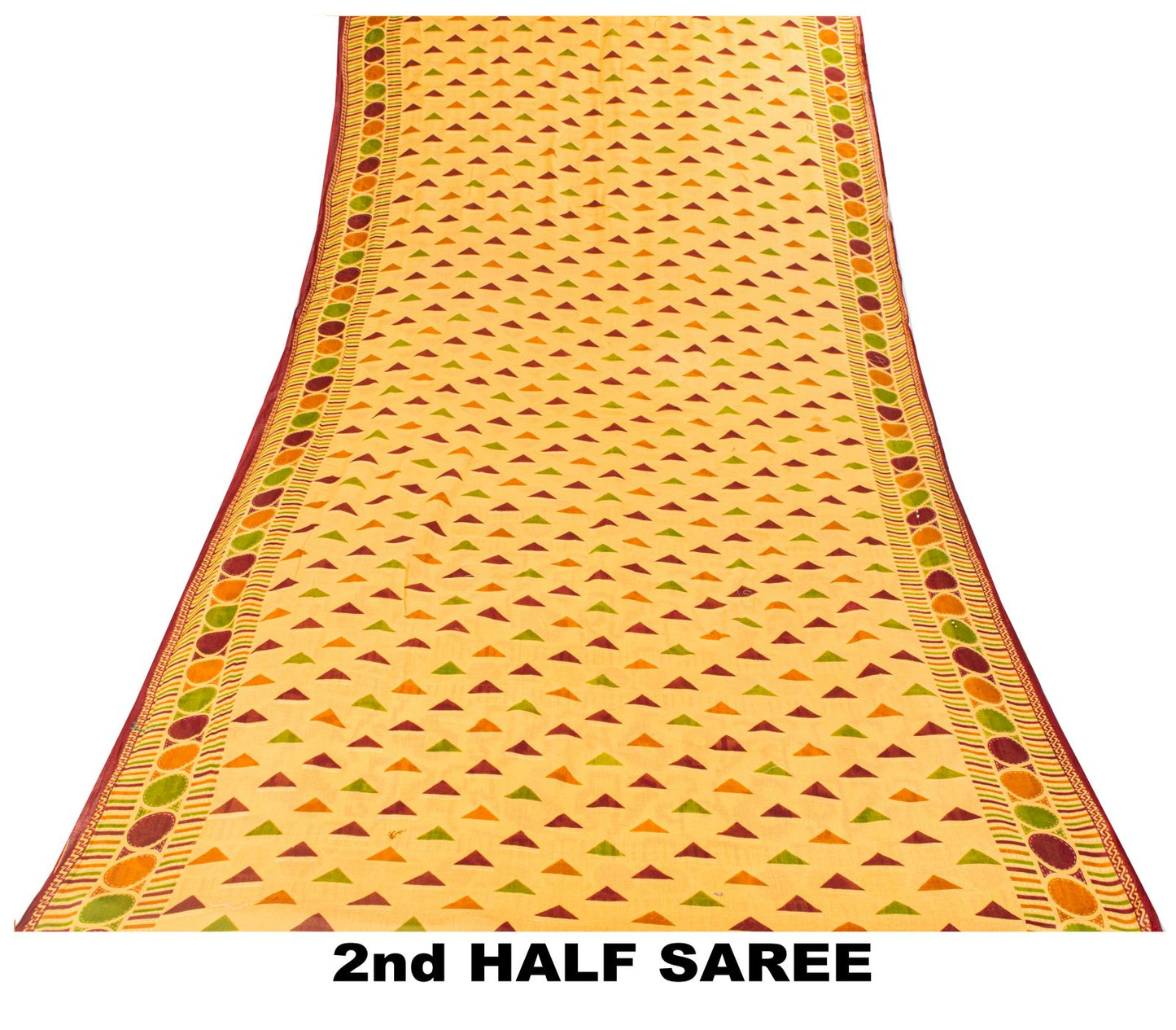 Sanskriti Vintage Saree Yellow Pure Cotton Ikat Print Geometric Sari 5+YD Fabric