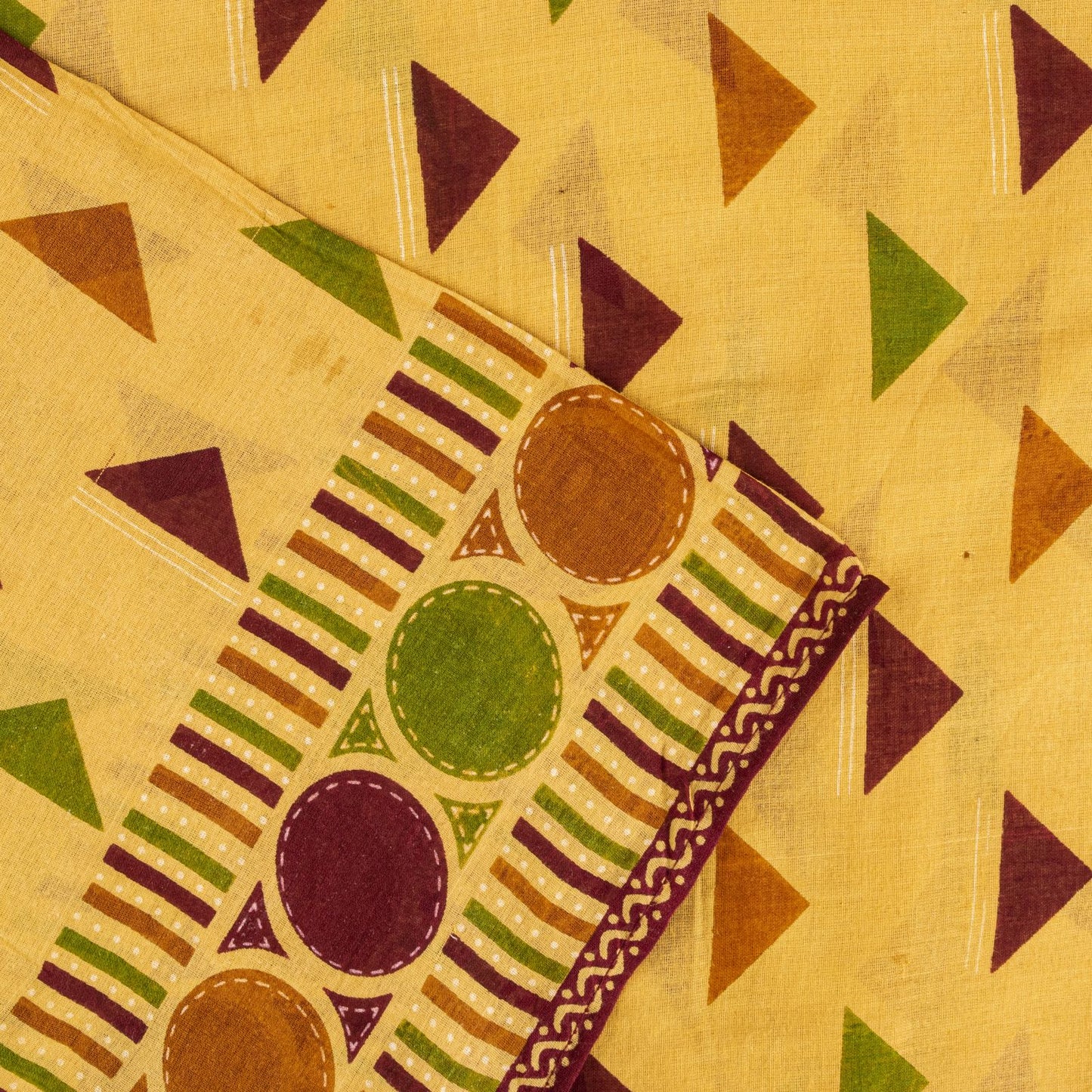 Sanskriti Vintage Saree Yellow Pure Cotton Ikat Print Geometric Sari 5+YD Fabric