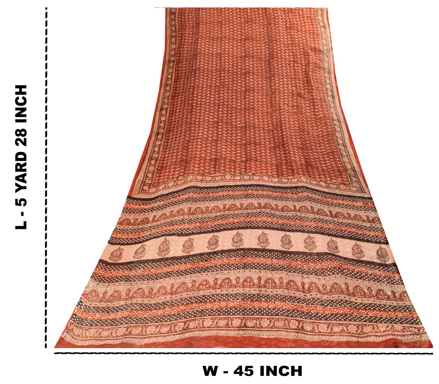 Sanskriti Vintage Kota Saree Brown Pure Cotton Hand Block Print Sari 5.5+Fabric