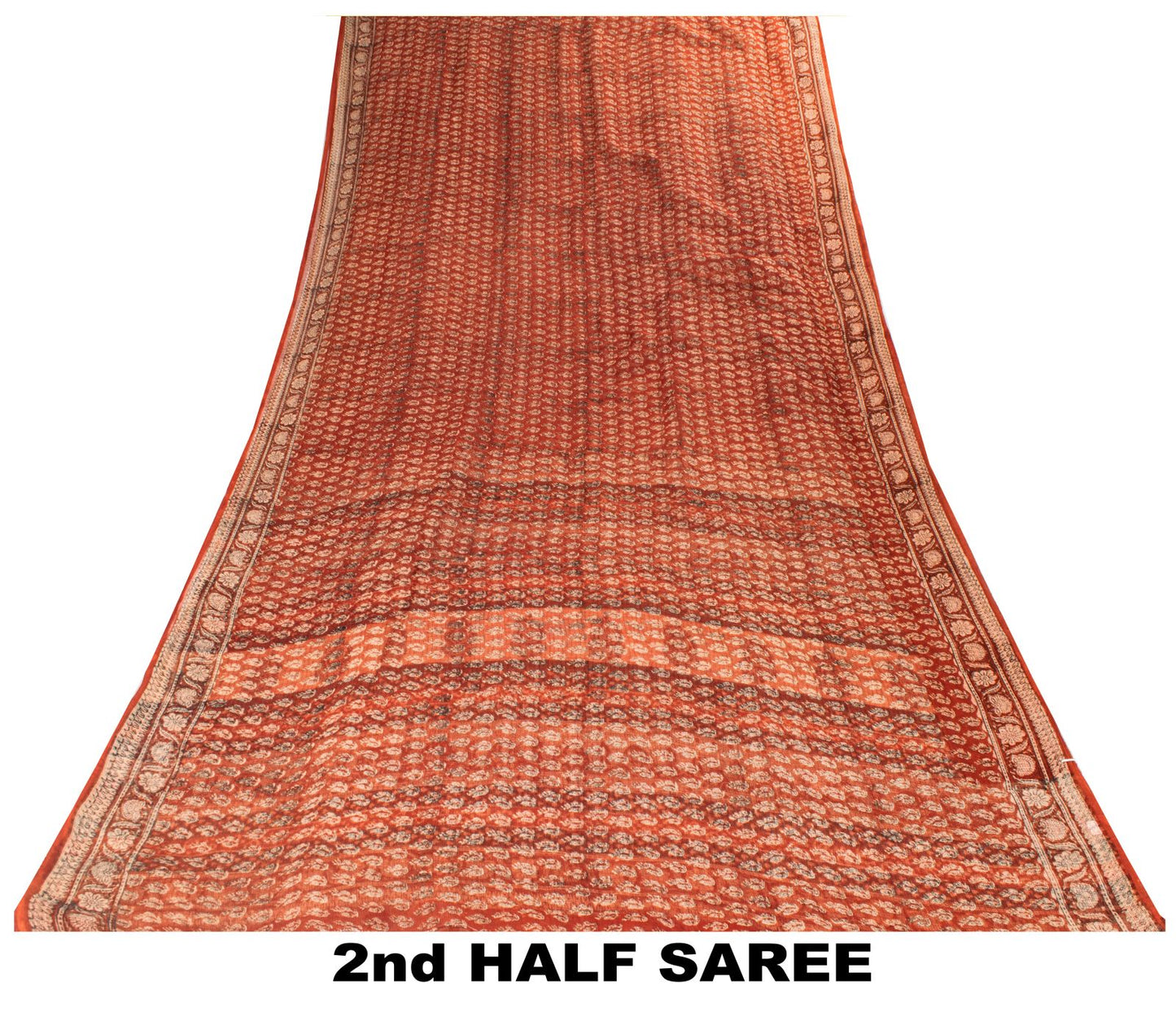 Sanskriti Vintage Kota Saree Brown Pure Cotton Hand Block Print Sari 5.5+Fabric