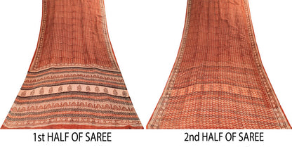 Sanskriti Vintage Kota Saree Brown Pure Cotton Hand Block Print Sari 5.5+Fabric