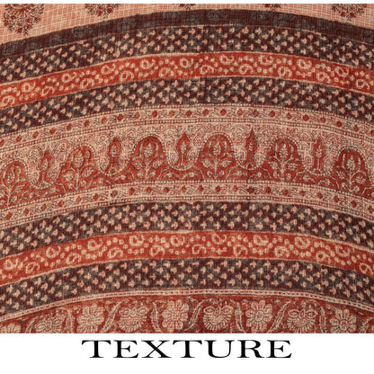 Sanskriti Vintage Kota Saree Brown Pure Cotton Hand Block Print Sari 5.5+Fabric