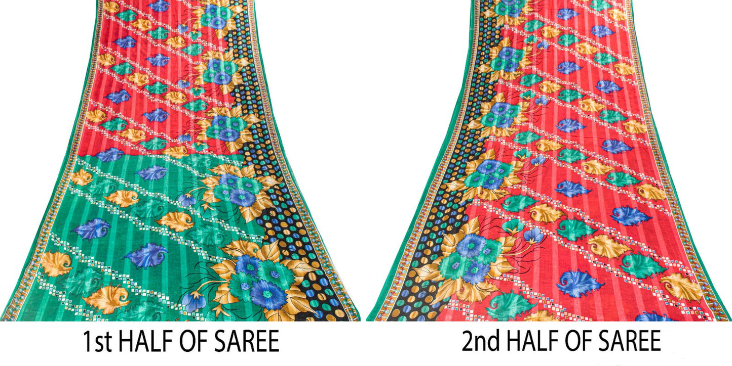 Sanskriti Vintage Saree Pink Pure Cotton Digital Printed Sari 5+YD Craft Fabric
