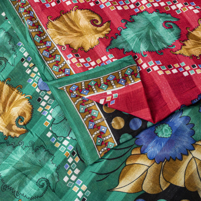 Sanskriti Vintage Saree Pink Pure Cotton Digital Printed Sari 5+YD Craft Fabric