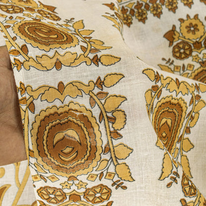Sanskriti Vintage Saree White-Brown Pure Cotton Kalamkari Printed Sari 5YDFabric