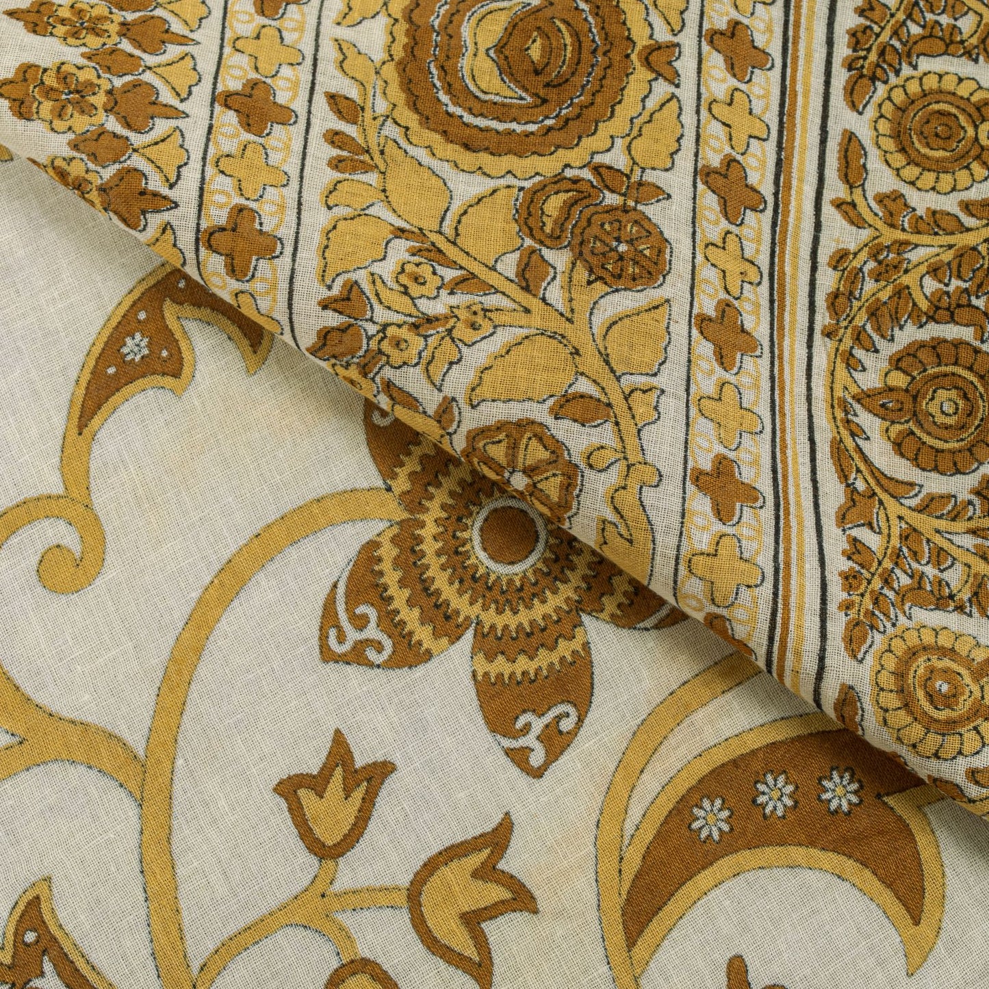 Sanskriti Vintage Saree White-Brown Pure Cotton Kalamkari Printed Sari 5YDFabric