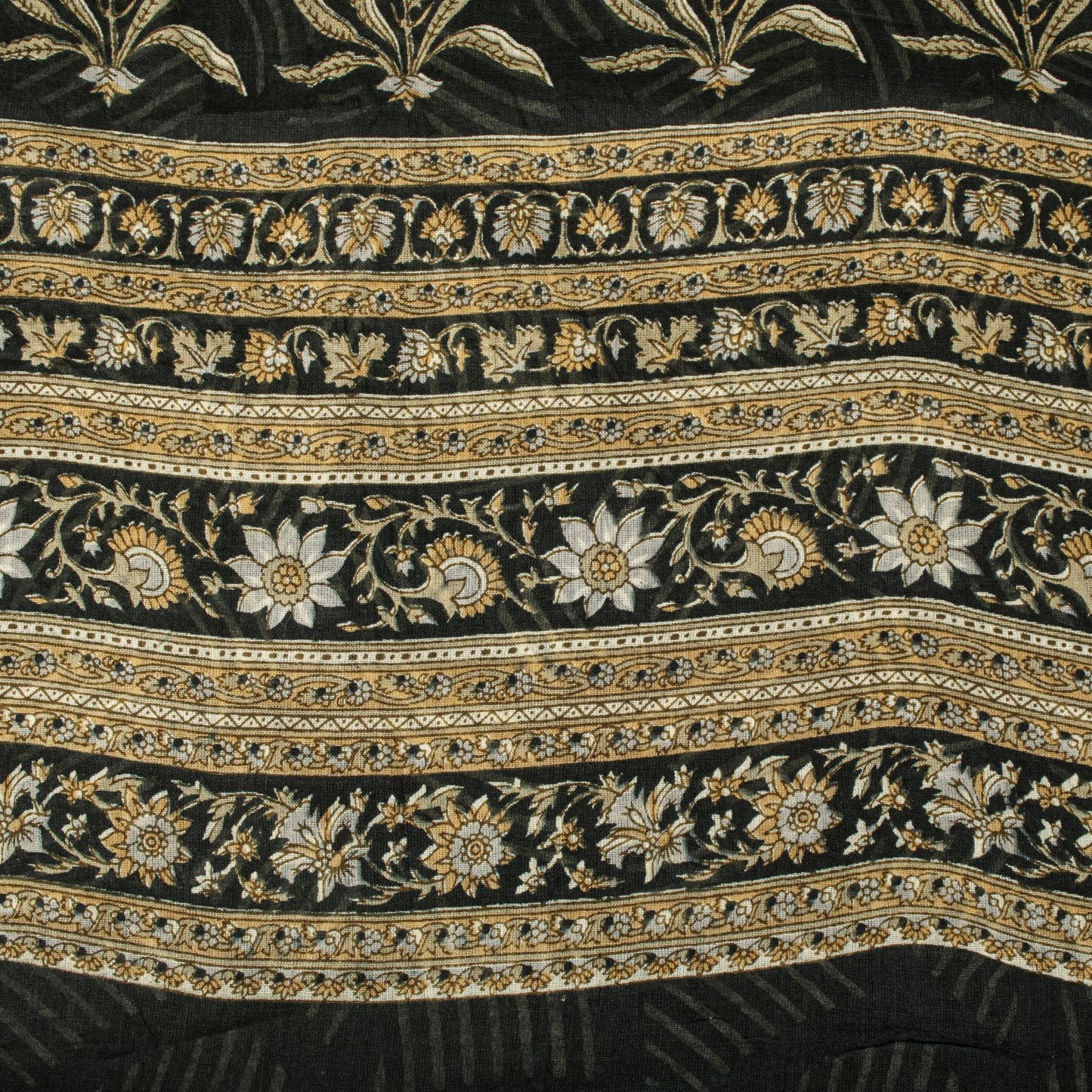 Sanskriti Vintage Saree Black Pure Cotton Geometric Print Sari 5+YD Craft Fabric