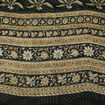Sanskriti Vintage Saree Black Pure Cotton Geometric Print Sari 5+YD Craft Fabric