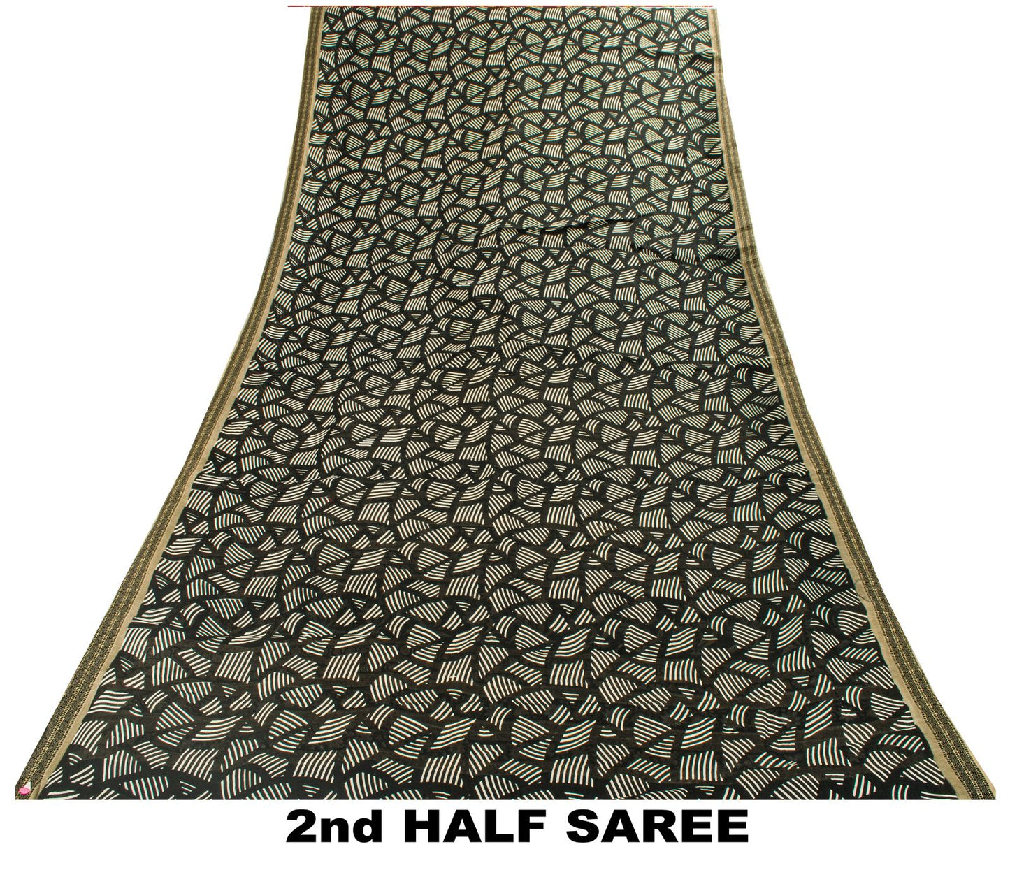 Sanskriti Vintage Saree Black Pure Cotton Geometric Print Sari 5+YD Craft Fabric