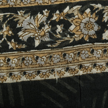 Sanskriti Vintage Saree Black Pure Cotton Geometric Print Sari 5+YD Craft Fabric