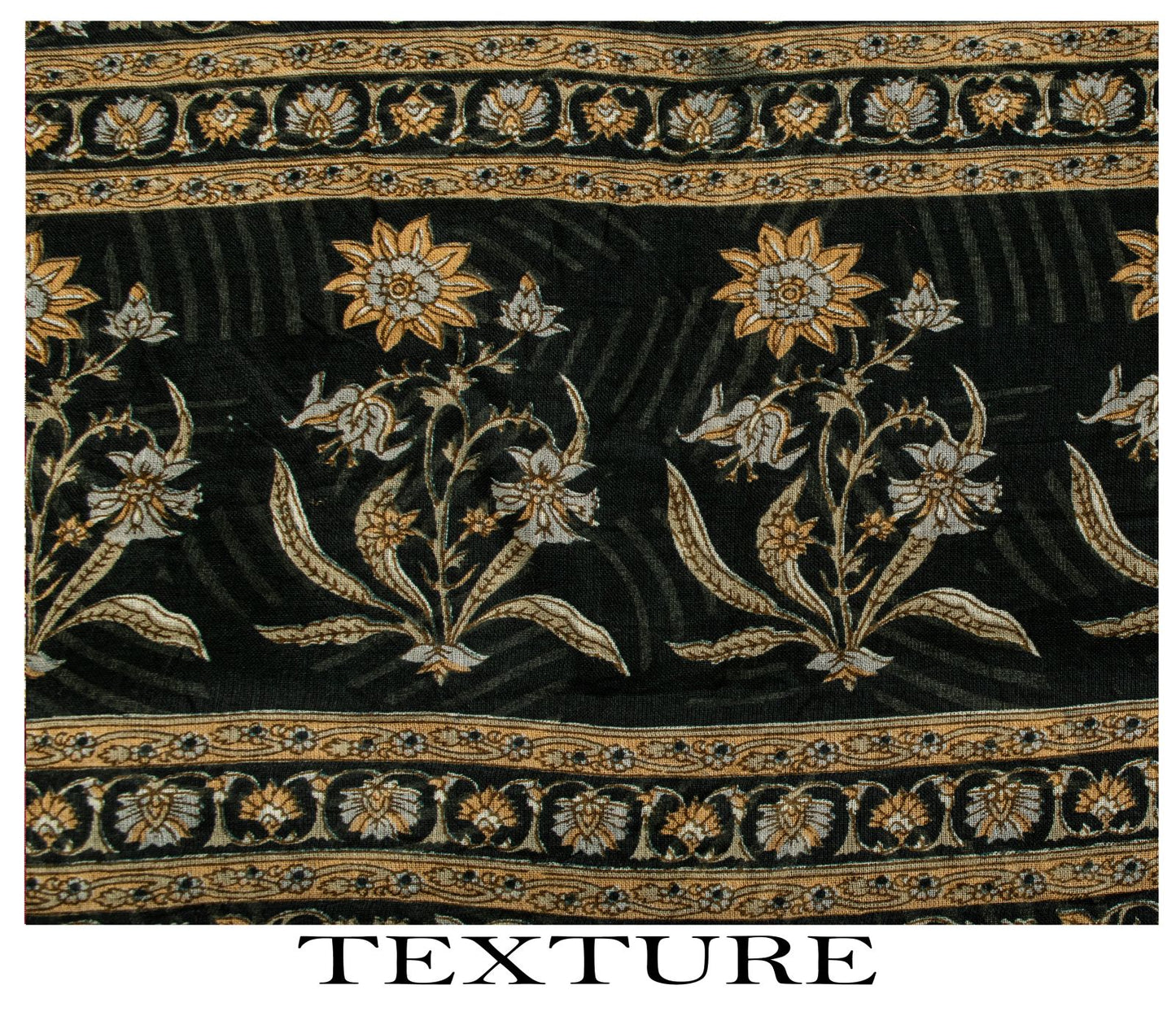 Sanskriti Vintage Saree Black Pure Cotton Geometric Print Sari 5+YD Craft Fabric