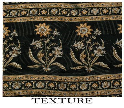 Sanskriti Vintage Saree Black Pure Cotton Geometric Print Sari 5+YD Craft Fabric
