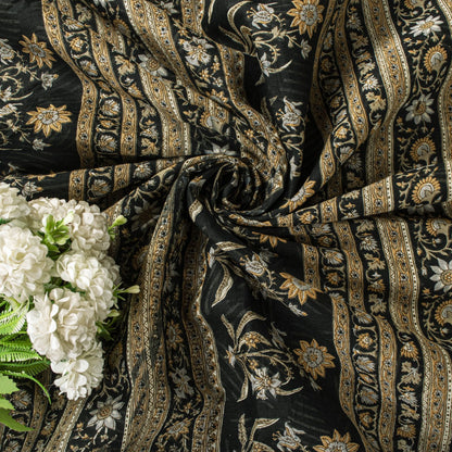 Sanskriti Vintage Saree Black Pure Cotton Geometric Print Sari 5+YD Craft Fabric