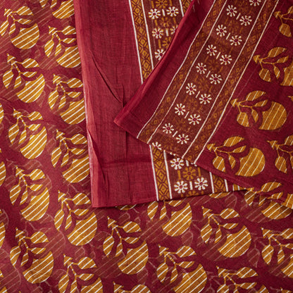 Sanskriti Vintage 8YD Saree Fabric Red Pure Cotton Floral Printed Indian Sari