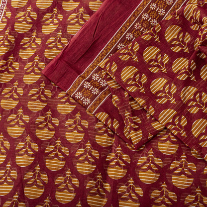 Sanskriti Vintage 8YD Saree Fabric Red Pure Cotton Floral Printed Indian Sari