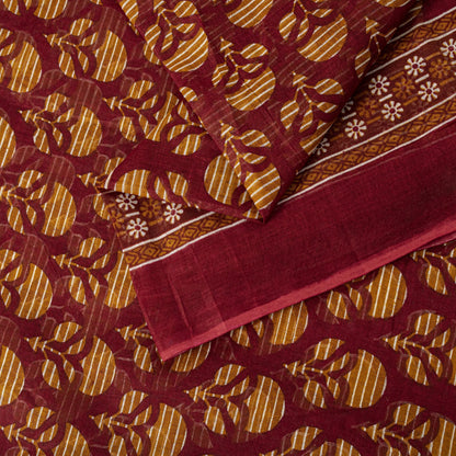 Sanskriti Vintage 8YD Saree Fabric Red Pure Cotton Floral Printed Indian Sari