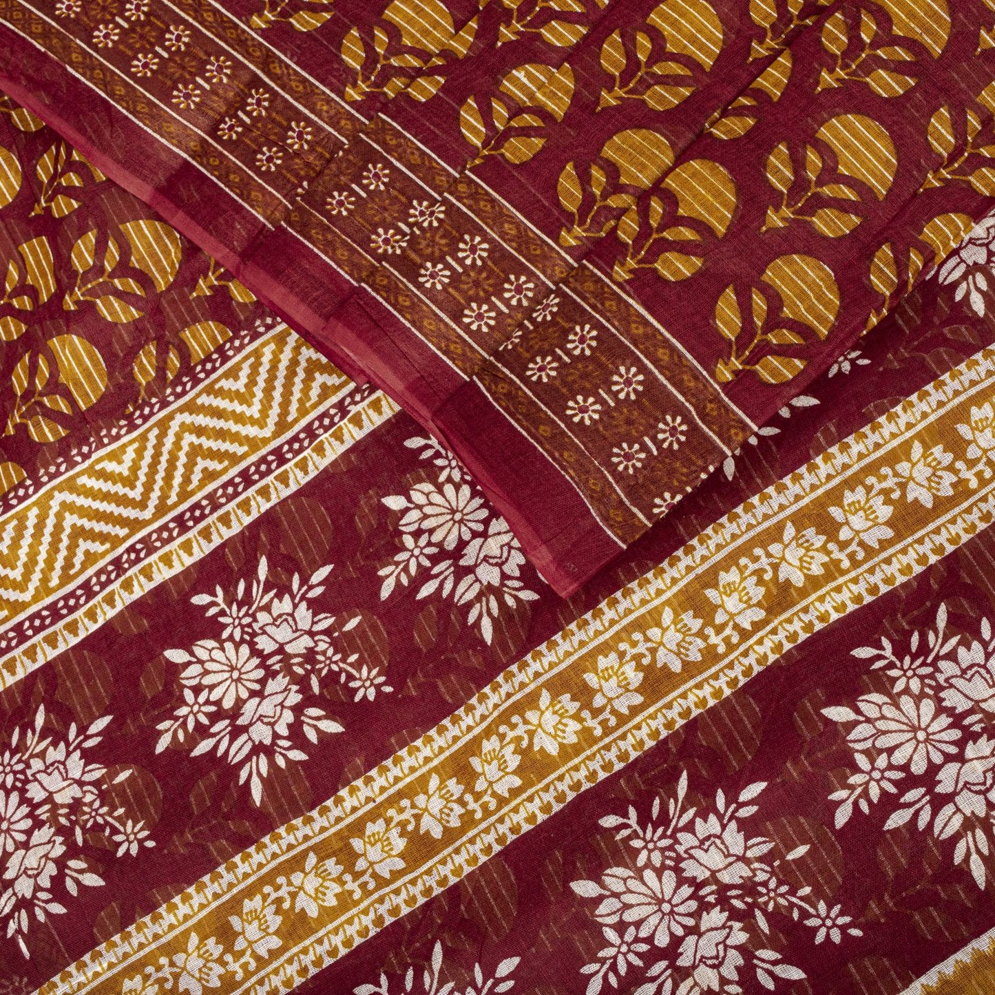 Sanskriti Vintage 8YD Saree Fabric Red Pure Cotton Floral Printed Indian Sari
