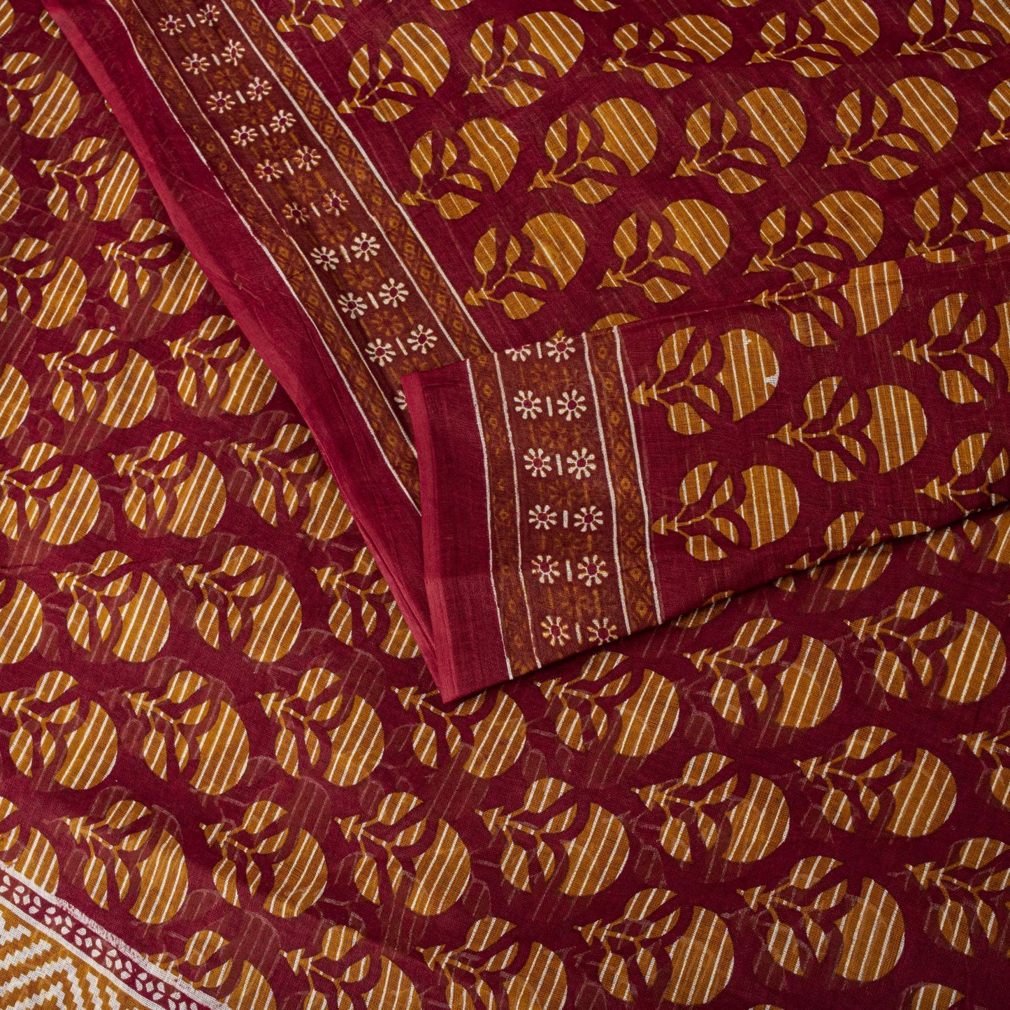 Sanskriti Vintage 8YD Saree Fabric Red Pure Cotton Floral Printed Indian Sari