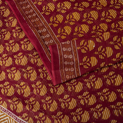 Sanskriti Vintage 8YD Saree Fabric Red Pure Cotton Floral Printed Indian Sari