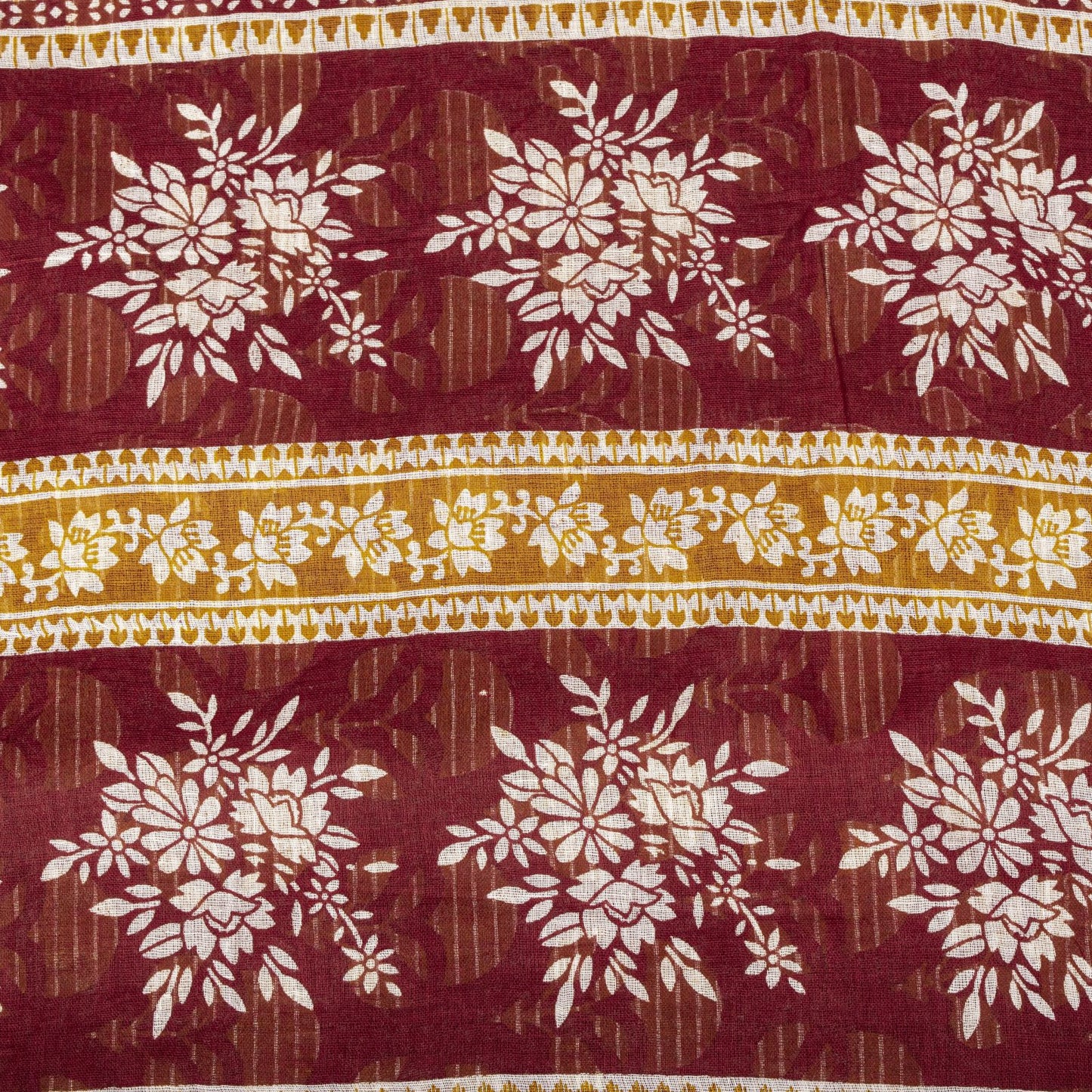 Sanskriti Vintage 8YD Saree Fabric Red Pure Cotton Floral Printed Indian Sari