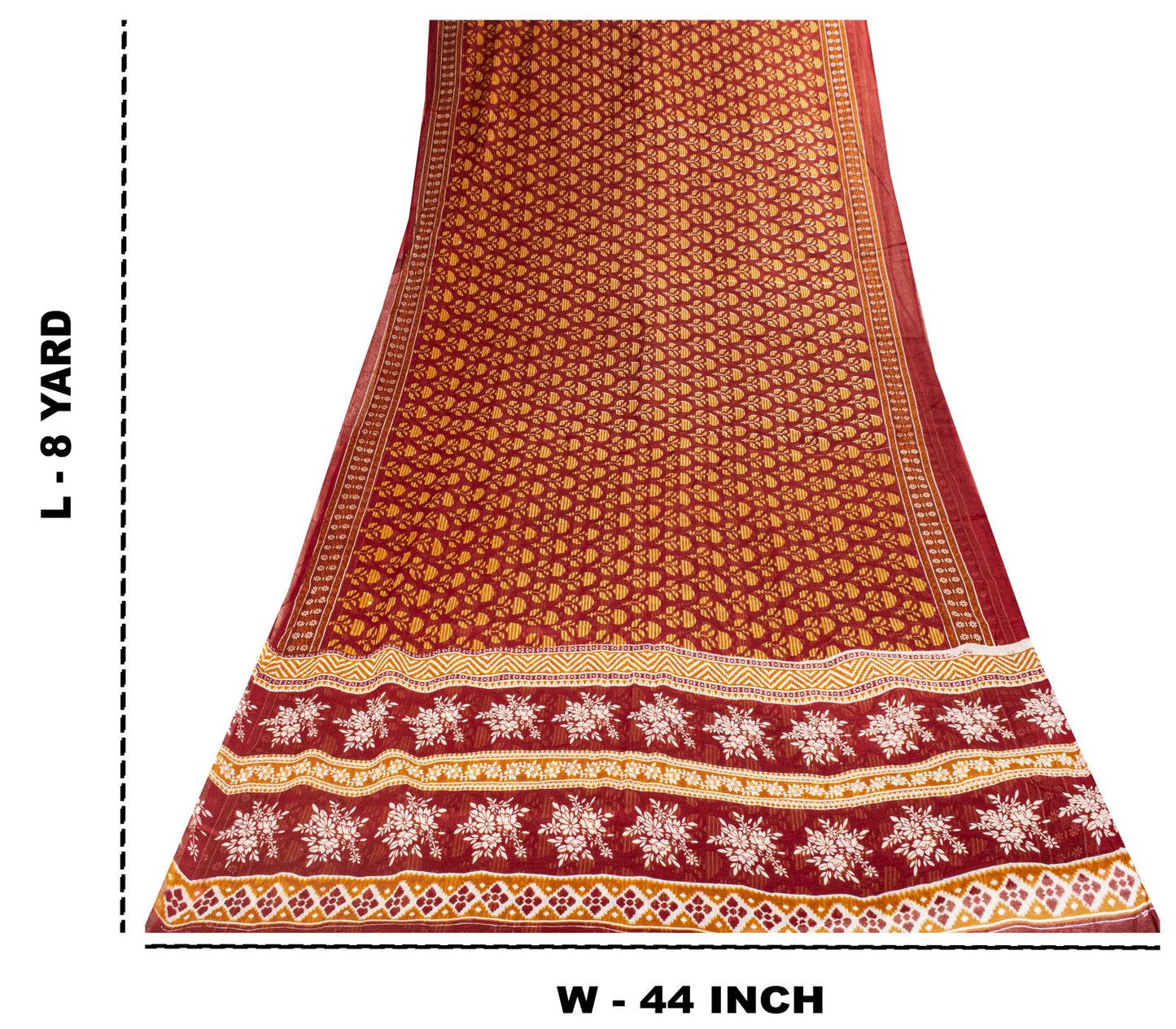 Sanskriti Vintage 8YD Saree Fabric Red Pure Cotton Floral Printed Indian Sari