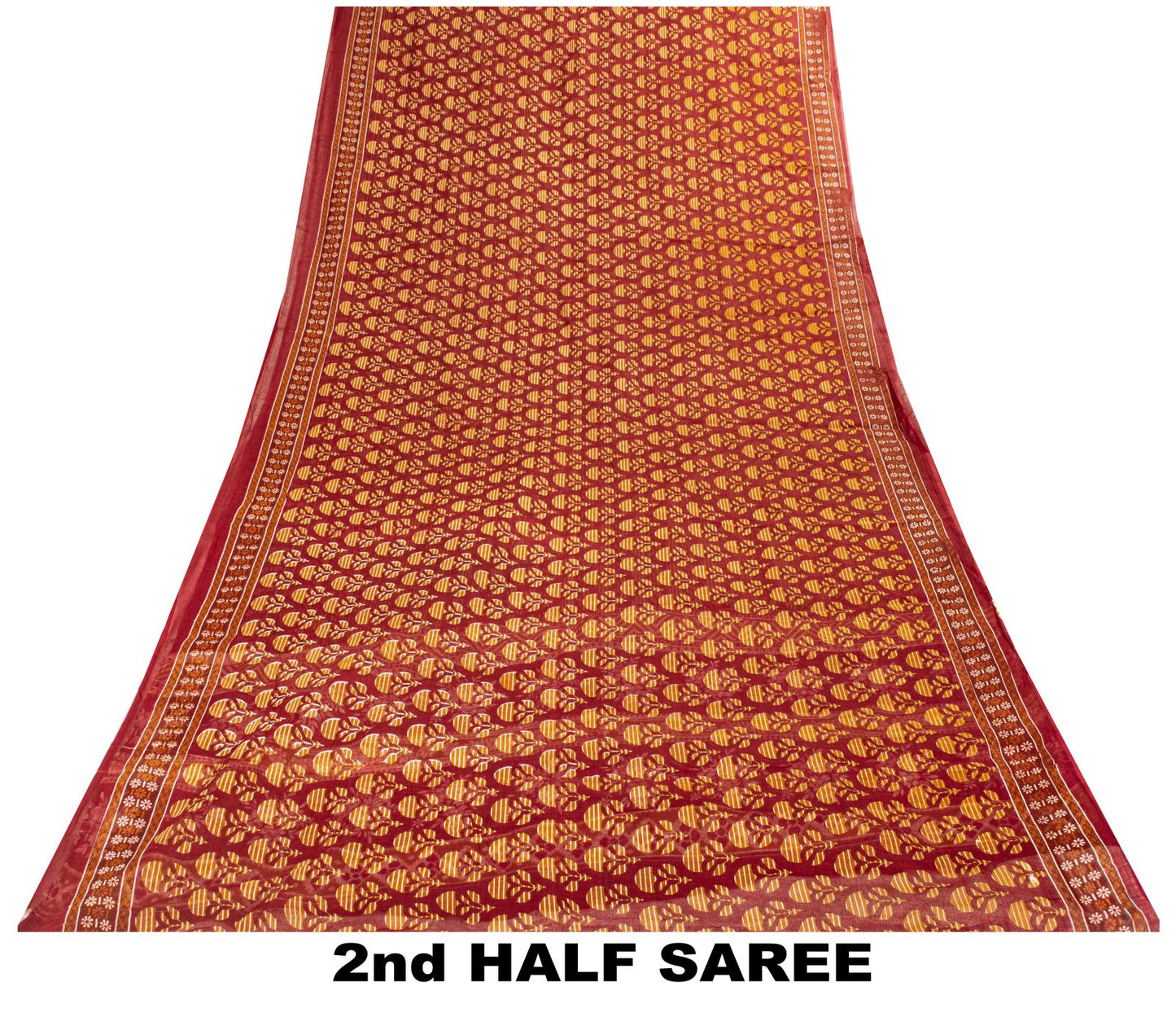 Sanskriti Vintage 8YD Saree Fabric Red Pure Cotton Floral Printed Indian Sari