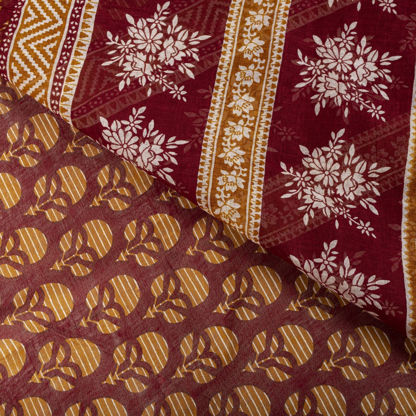 Sanskriti Vintage 8YD Saree Fabric Red Pure Cotton Floral Printed Indian Sari