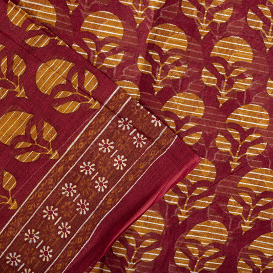 Sanskriti Vintage 8YD Saree Fabric Red Pure Cotton Floral Printed Indian Sari