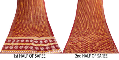 Sanskriti Vintage 8YD Saree Fabric Red Pure Cotton Floral Printed Indian Sari