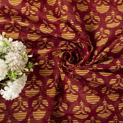 Sanskriti Vintage 8YD Saree Fabric Red Pure Cotton Floral Printed Indian Sari