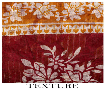 Sanskriti Vintage 8YD Saree Fabric Red Pure Cotton Floral Printed Indian Sari