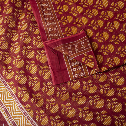 Sanskriti Vintage 8YD Saree Fabric Red Pure Cotton Floral Printed Indian Sari