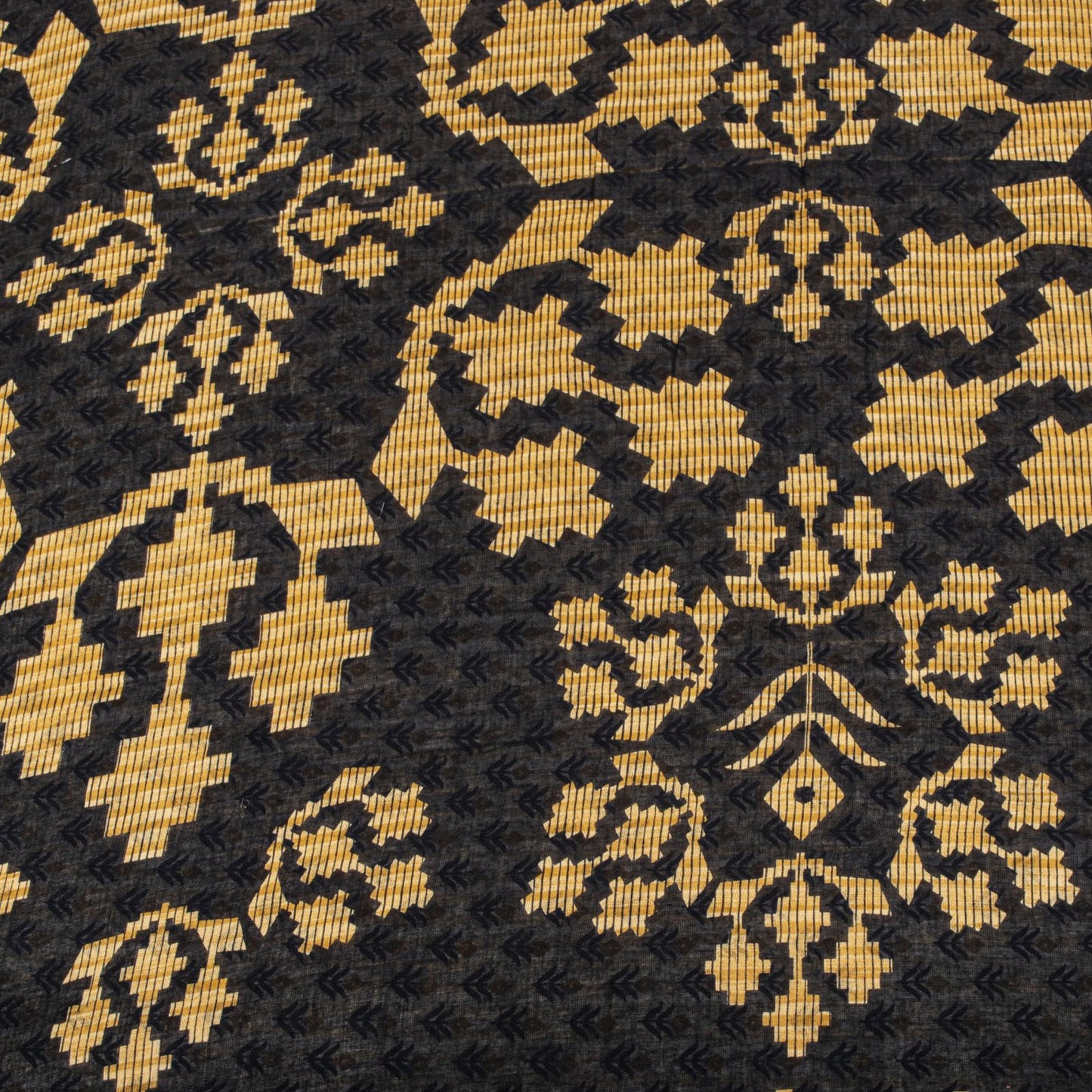 Sanskriti Vintage Saree Cream-Black Pure Cotton Floral Printed Sari 5.5+YDFabric
