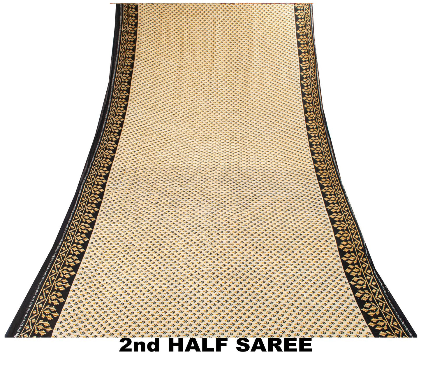 Sanskriti Vintage Saree Cream-Black Pure Cotton Floral Printed Sari 5.5+YDFabric
