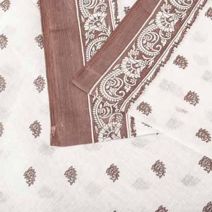 Sanskriti Vintage Saree White Pure Cotton Sanganeri Block Print Sari 5+YD Fabric