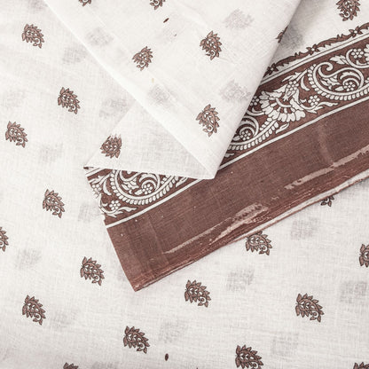 Sanskriti Vintage Saree White Pure Cotton Sanganeri Block Print Sari 5+YD Fabric