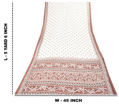 Sanskriti Vintage Saree White Pure Cotton Sanganeri Block Print Sari 5+YD Fabric