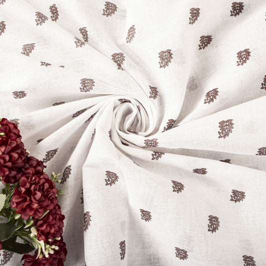 Sanskriti Vintage Saree White Pure Cotton Sanganeri Block Print Sari 5+YD Fabric