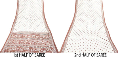 Sanskriti Vintage Saree White Pure Cotton Sanganeri Block Print Sari 5+YD Fabric