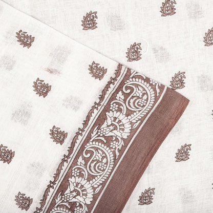 Sanskriti Vintage Saree White Pure Cotton Sanganeri Block Print Sari 5+YD Fabric