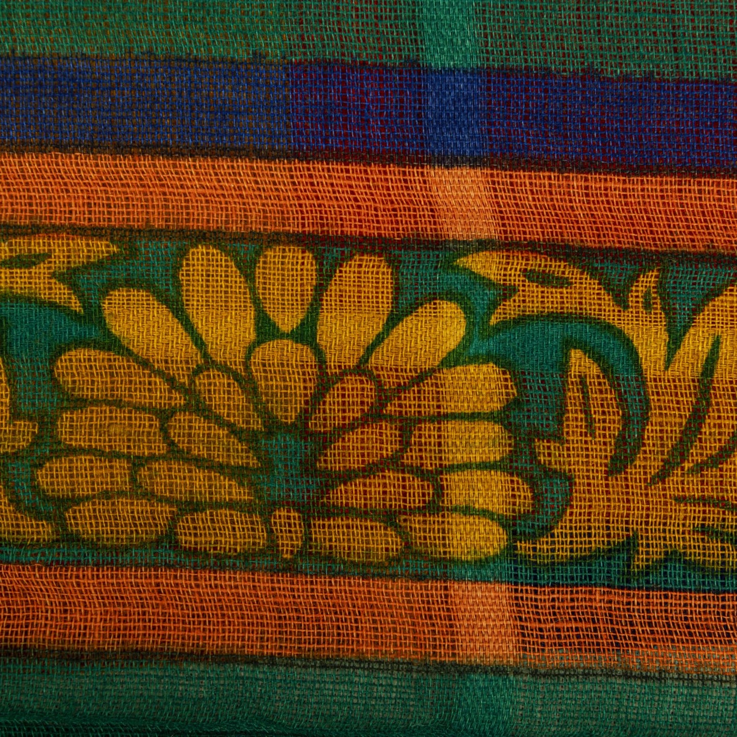 Sanskriti Vintage Saree Orange Pure Cotton Geometric Print Sari 5YD Craft Fabric