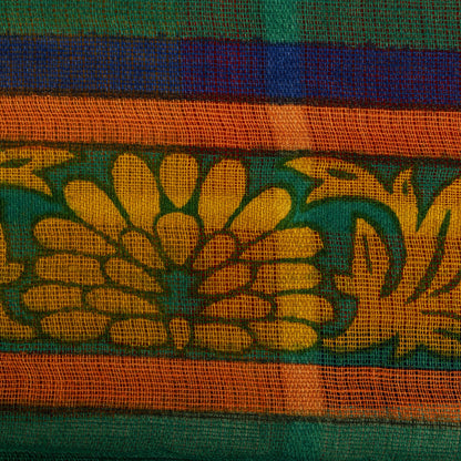 Sanskriti Vintage Saree Orange Pure Cotton Geometric Print Sari 5YD Craft Fabric