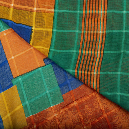 Sanskriti Vintage Saree Orange Pure Cotton Geometric Print Sari 5YD Craft Fabric