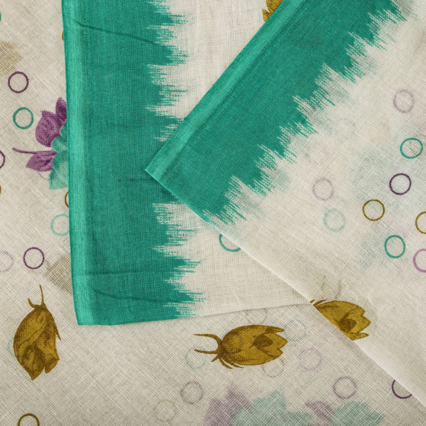 Sanskriti Vintage Saree White-Green Pure Cotton Digital Printed Sari 5+YD Fabric