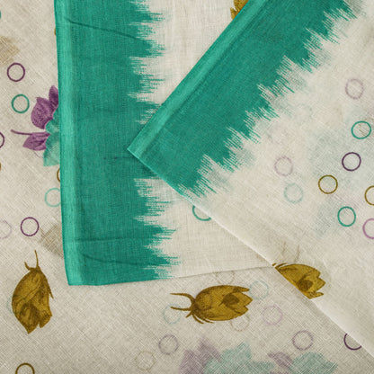 Sanskriti Vintage Saree White-Green Pure Cotton Digital Printed Sari 5+YD Fabric