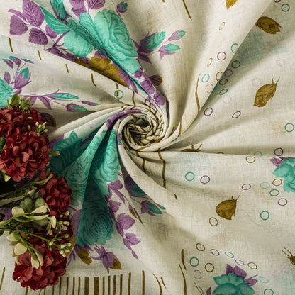 Sanskriti Vintage Saree White-Green Pure Cotton Digital Printed Sari 5+YD Fabric