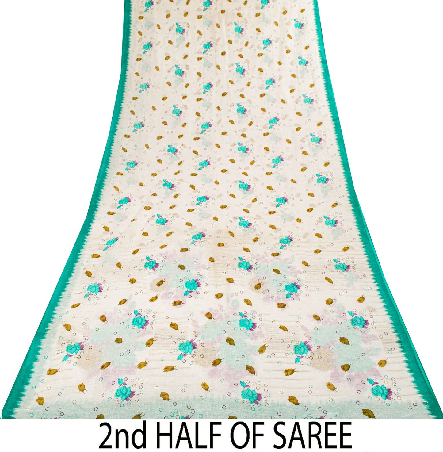 Sanskriti Vintage Saree White-Green Pure Cotton Digital Printed Sari 5+YD Fabric