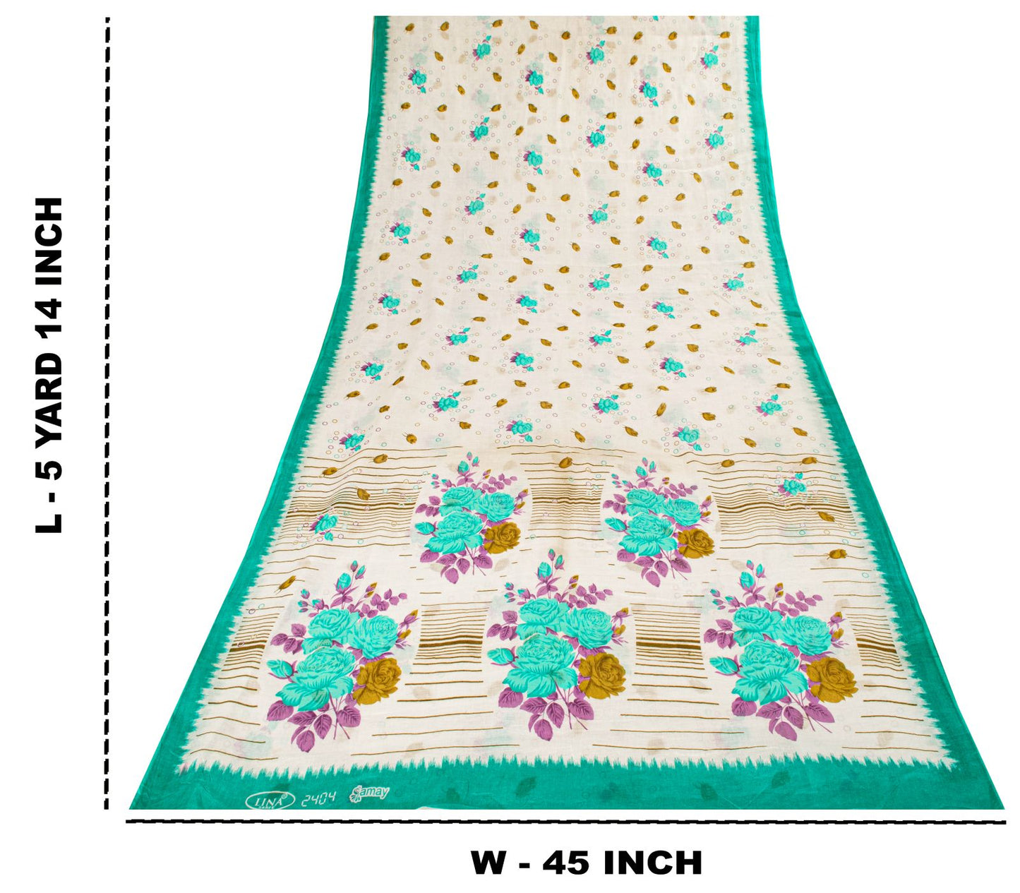 Sanskriti Vintage Saree White-Green Pure Cotton Digital Printed Sari 5+YD Fabric
