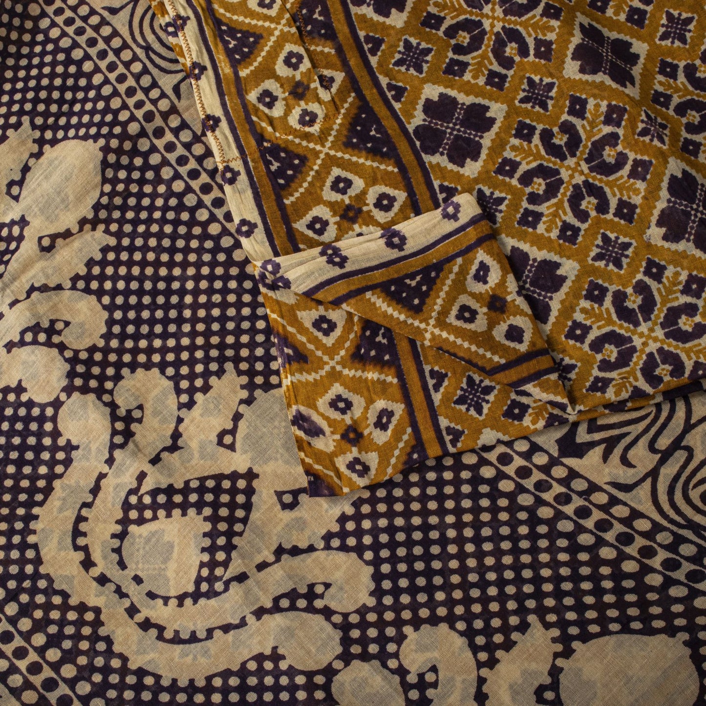 Sanskriti Vintage Saree Yellow Pure Cotton Patola Ikat Print Sari 5.5+YD Fabric