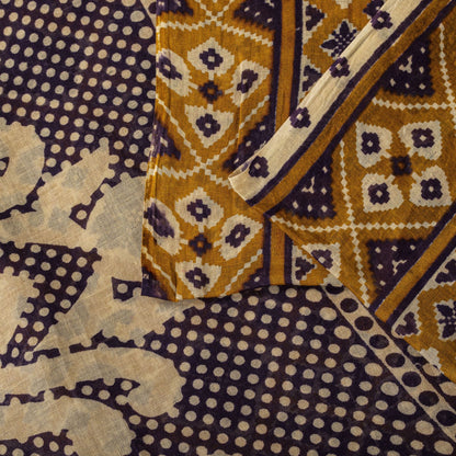 Sanskriti Vintage Saree Yellow Pure Cotton Patola Ikat Print Sari 5.5+YD Fabric